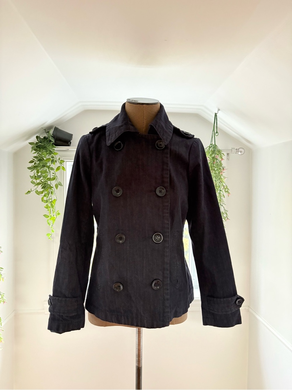 Classic Denim Double-Breasted Women's Peacoat
